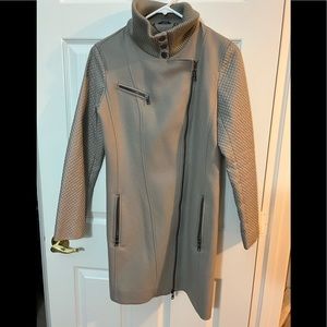 Armani Exchange taupe/gray wool coat with faux leather sleeves